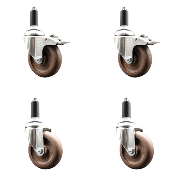 Service Caster 4 Inch 316SS High Temp Glass Filled Nylon 1-1/8 Inch Stem Caster Lck Brake, 2PK SS316TTLEX20S414-GFNSHT-2-S-2-118 - main